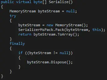 Image showing the Serialize fucntion for the MessagePack