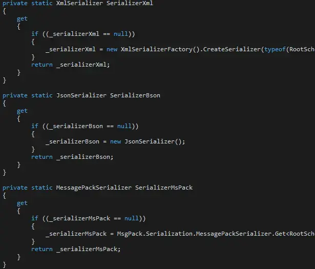 Image showing different serializer functions next to one another