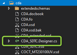 shows the result of the code file generated from a cda schema