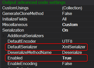 shows how to activate the generation of serialization methods