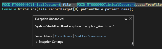 shows how to avoid the stackoverflow error with a CDA schema