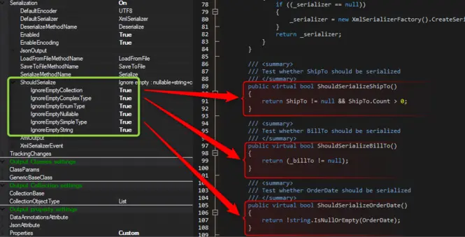 Image showing the different ShouldSerialize options and it's effects