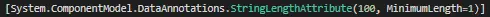 Image showing the Max and Min length settings in the generated code