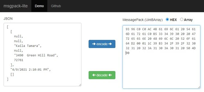 messagepack encode decode