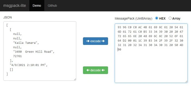 msgpack-lite examples - CodeSandbox