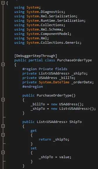 Image showing default settings c# generated from xsd schema