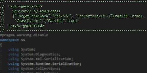 xsd2code header settings