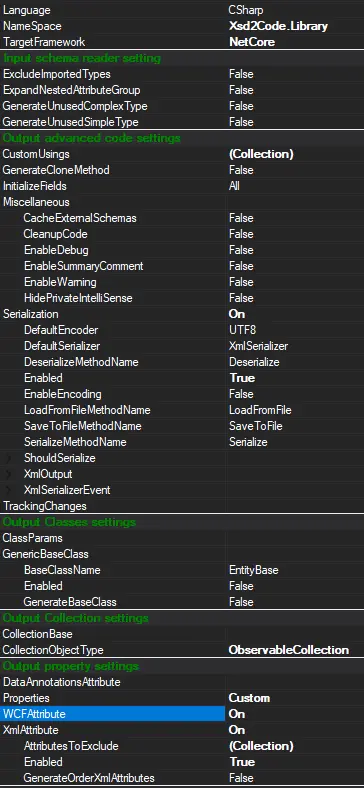 xsd2code settings
